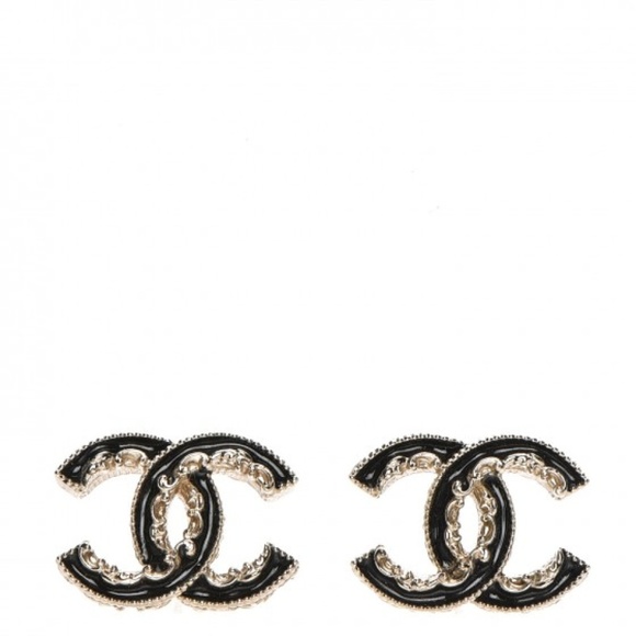 SOLD Chanel Gold Black Enamel Cc Baroque Earrings - Picture 3 of 8